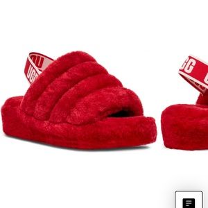 Ugh Fluff Yeah Faux Fur Slingback Sandal - Red - Size 8